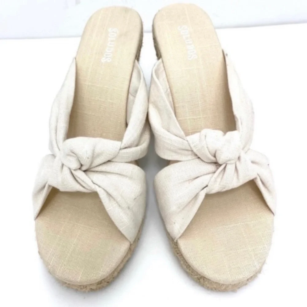 Soludos Knotted Wedge Espadrilles Mule Sandal in National White Size 11